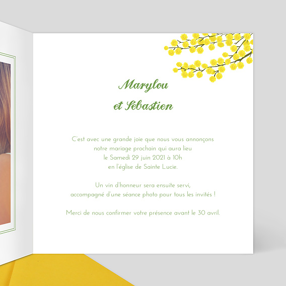 Faire part mariage Mimosa Intérieur Droit