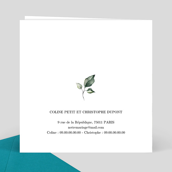 Faire part mariage Dorure Eucalyptus Verso