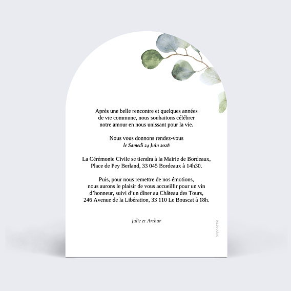 Faire-part Mariage Couronne Ocre Eucalyptus