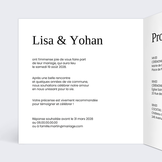 Faire part mariage Couple line art Intérieur Gauche