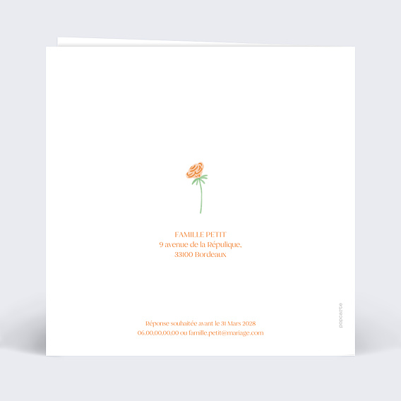 Faire part mariage Ecusson fleuri Verso