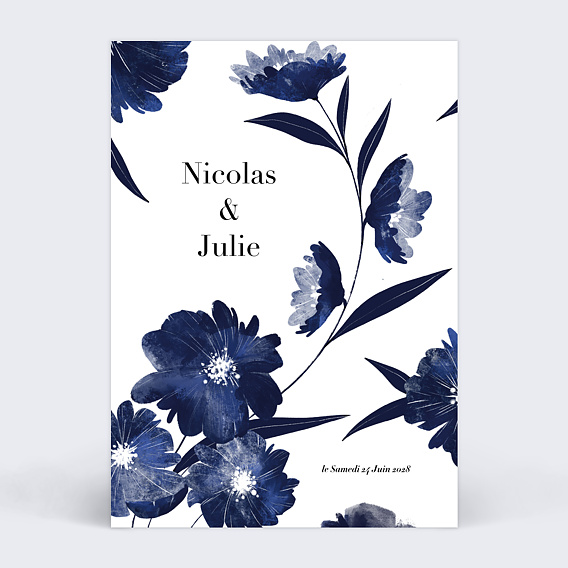 Faire part mariage Fleurs Bleues Aquarelle