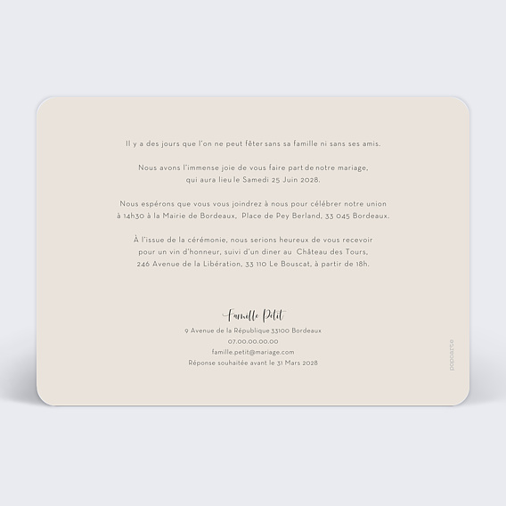 Faire part mariage Essentiel Verso