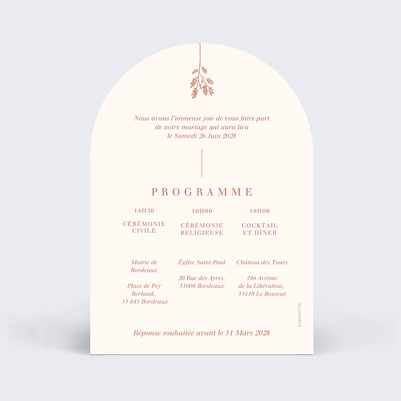 Faire part mariage Botanica Verso