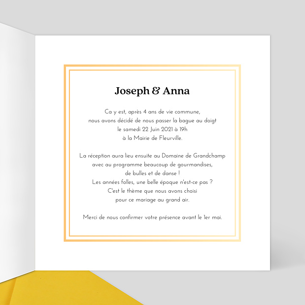 Faire-part de Mariage Années 20 Intérieur Droit