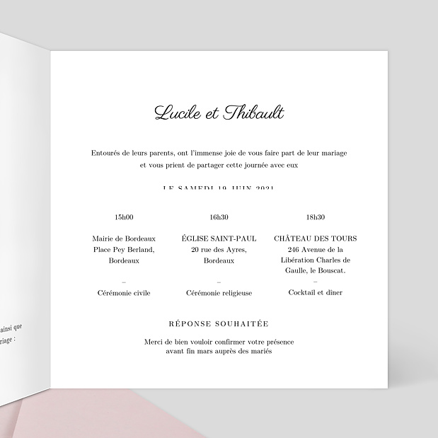 Faire-part Mariage Dorure Couronnée Intérieur Droit