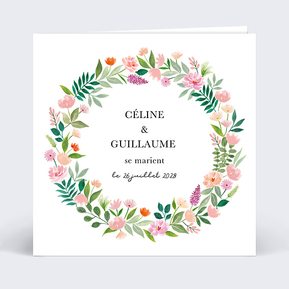 Faire-part Mariage Couronne Champêtre Aquarelle