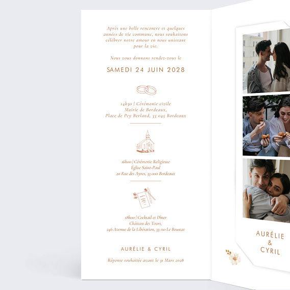 Faire part mariage Bouquet Parfumé décomposé Intérieur Gauche