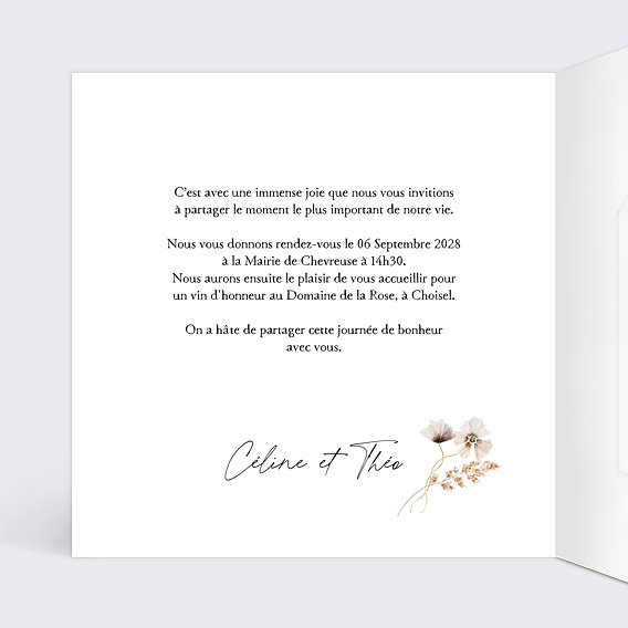 Faire part mariage Jardin Sauvage avec Graines Intérieur Gauche