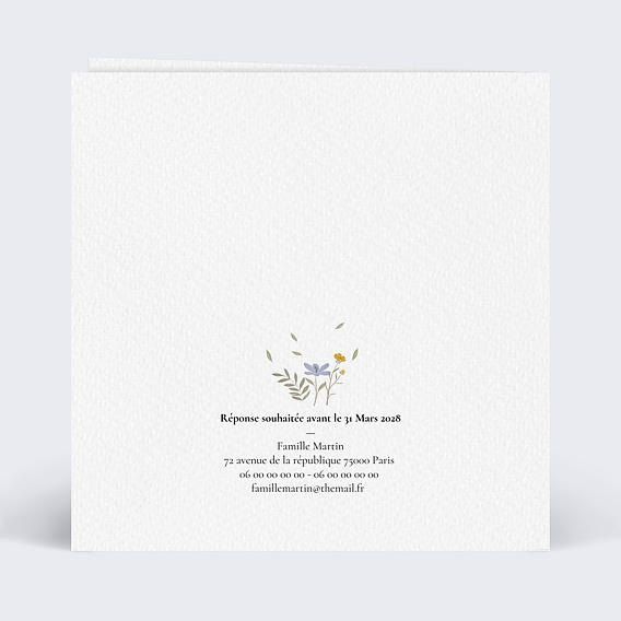 Faire part mariage Couronne Champêtre Verso