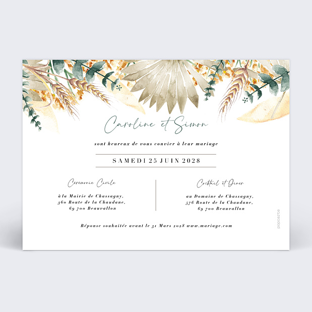 Faire-part Mariage Bohemia Verso