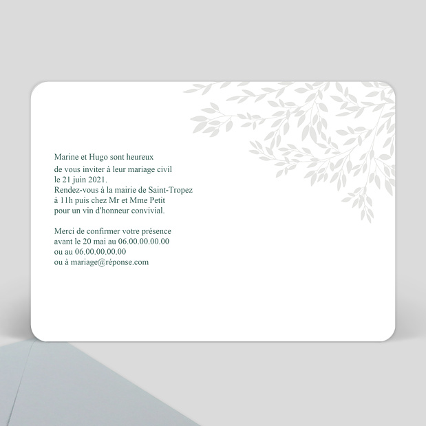 Faire-part Mariage Paisible Verso
