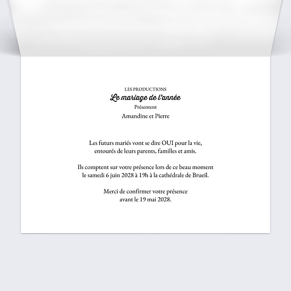 Faire part mariage Faire-part Mariage Ticket Cinéma Intérieur Droit