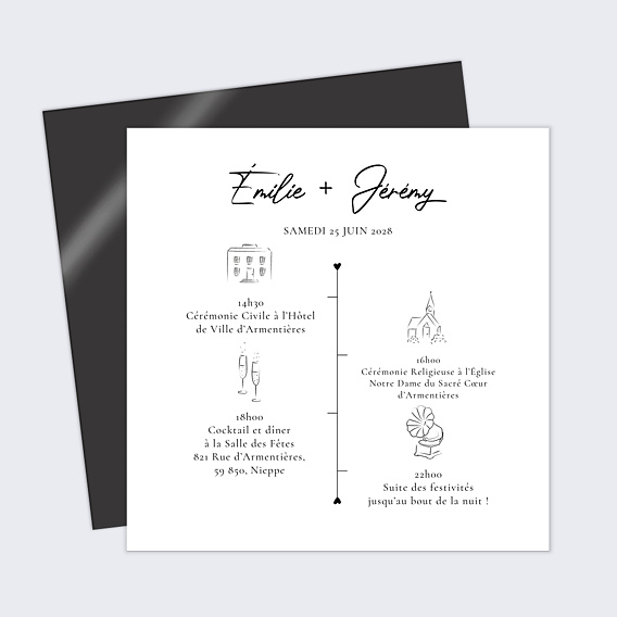 Faire-part Mariage Timeline Calligraphie