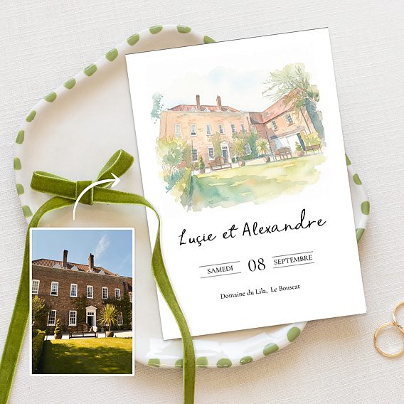 Faire part mariage Lieu de cérémonie en aquarelle Après 1