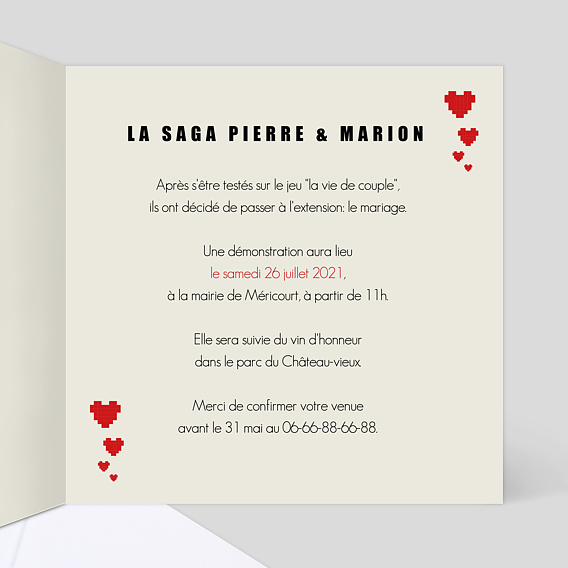 Faire part mariage Geek Intérieur Droit
