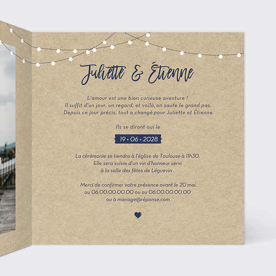 Faire part mariage Notre Histoire Intérieur Droit