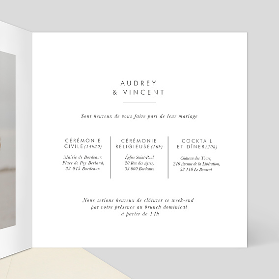 Faire part mariage Tendresse Intérieur Droit