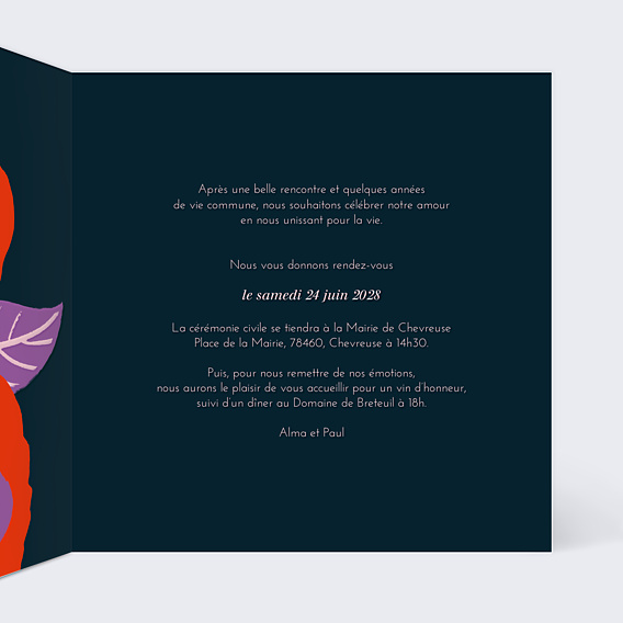 Faire-part Mariage Fleurs Rouges