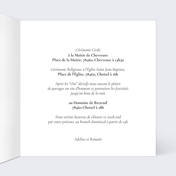 Faire part mariage Couronne de Dentelle Intérieur Droit