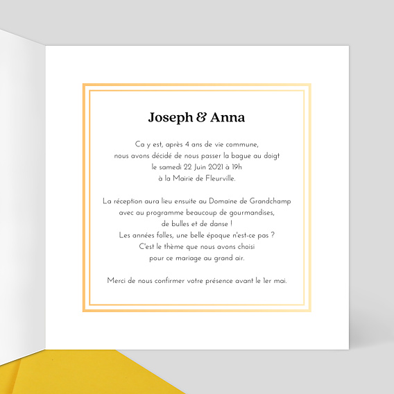 Faire part mariage Années 20 Intérieur Droit