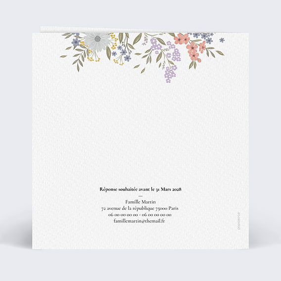 Faire part mariage Idylle Bucolique Verso