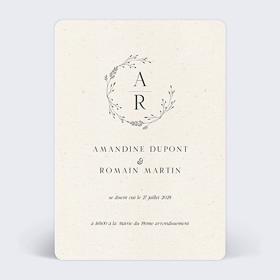 Faire-part Mariage Initiales Raffinées