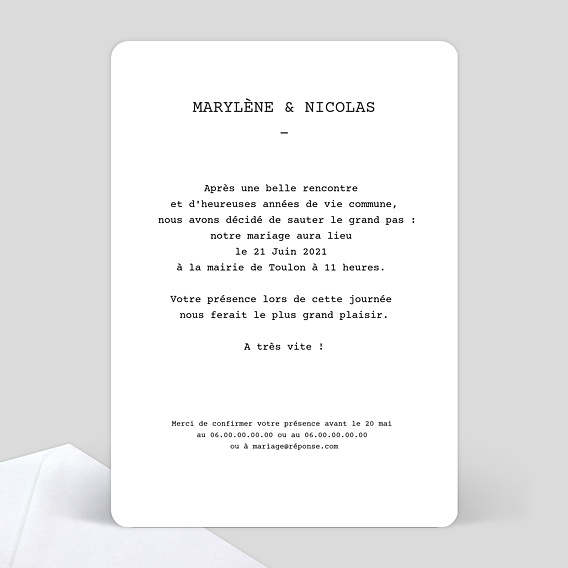 Faire part mariage Polaroïd Simple Verso