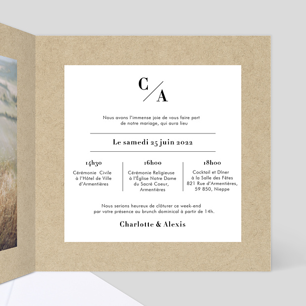 Faire-part Mariage Authentique Intérieur Droit