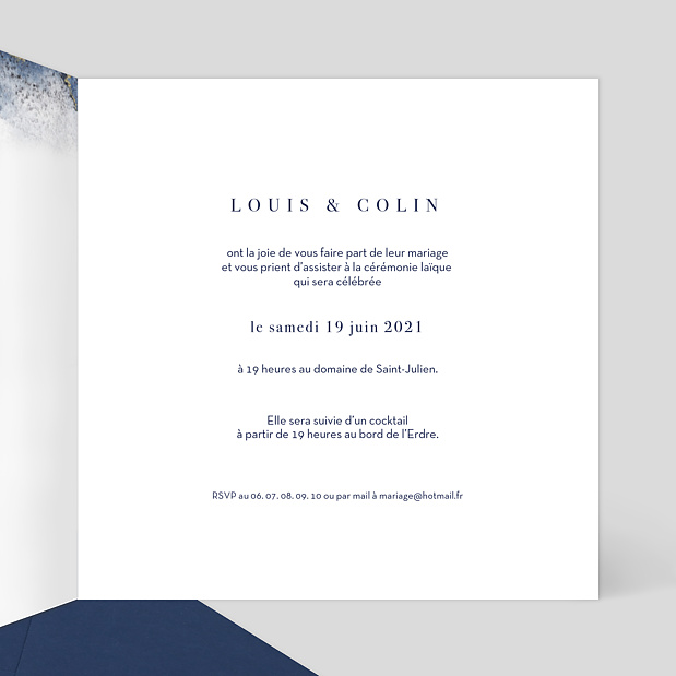 Faire-part Mariage Bleu d'Eau Intérieur Droit