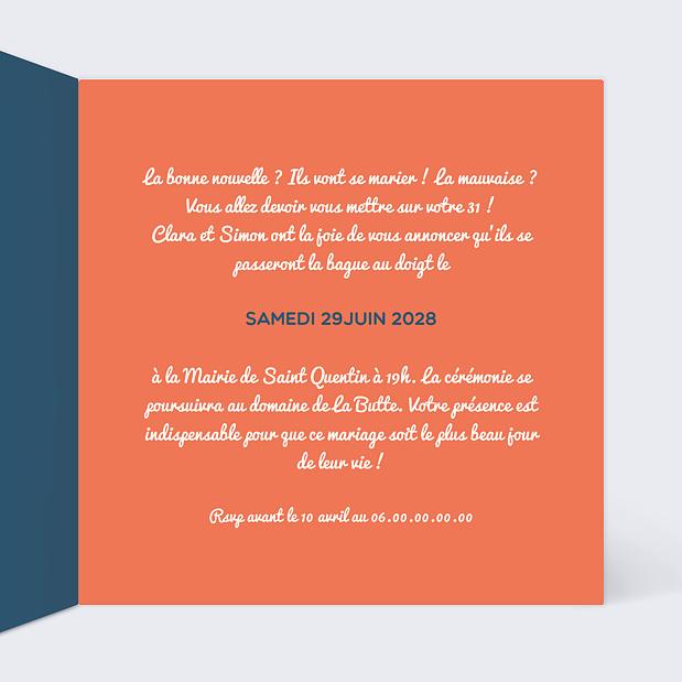 Faire-part de mariage bois flotté Intérieur Droit