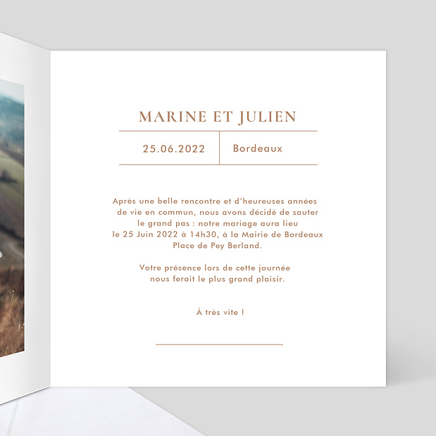 Faire-part Mariage Cuivre Intérieur Droit