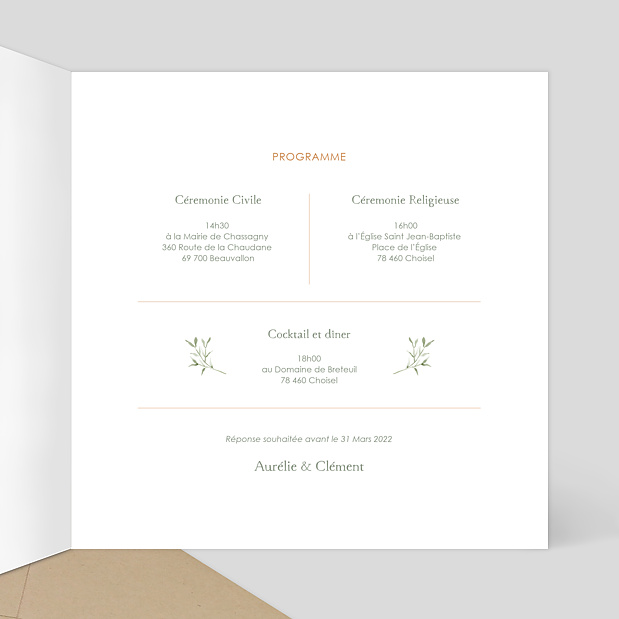 Faire-part Mariage Étiquette Champêtre Intérieur Droit
