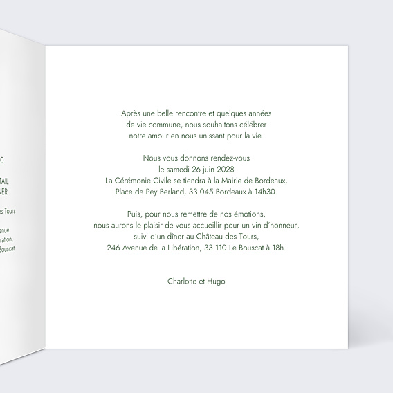 Faire part mariage Médaillon Intérieur Droit