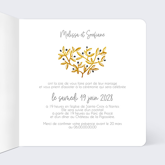 Faire-part Mariage Branches d'Olivier