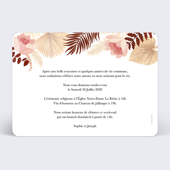Faire part mariage Printemps Bohème photo Verso