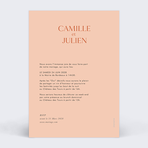 Faire part mariage Venez Danser Verso