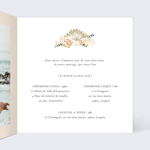 Faire-part Mariage Arche Bohème Intérieur Droit