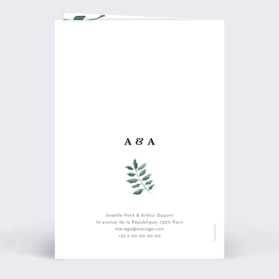 Faire part mariage Vegétation luxe Verso