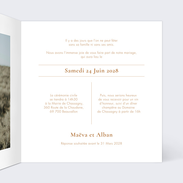 Faire-part Mariage Étiquette Jardin Sauvage Intérieur Droit