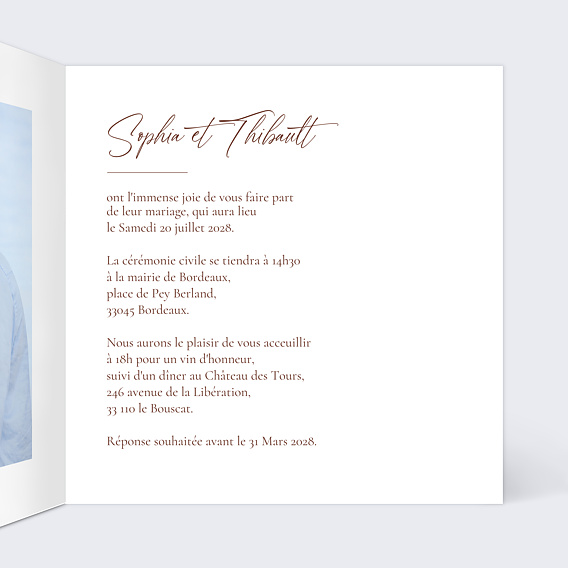 Faire part mariage Couple en aquarelle Intérieur Droit