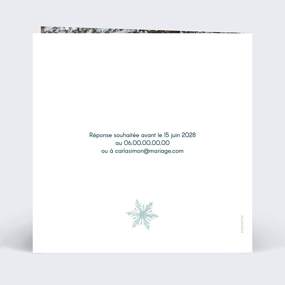 Faire part mariage Sous la neige Verso