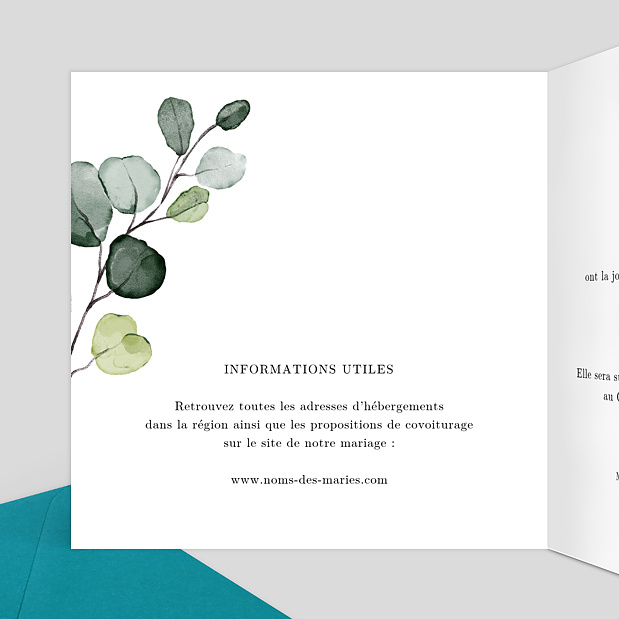 Faire-Part Mariage Dorure Eucalyptus Intérieur Gauche