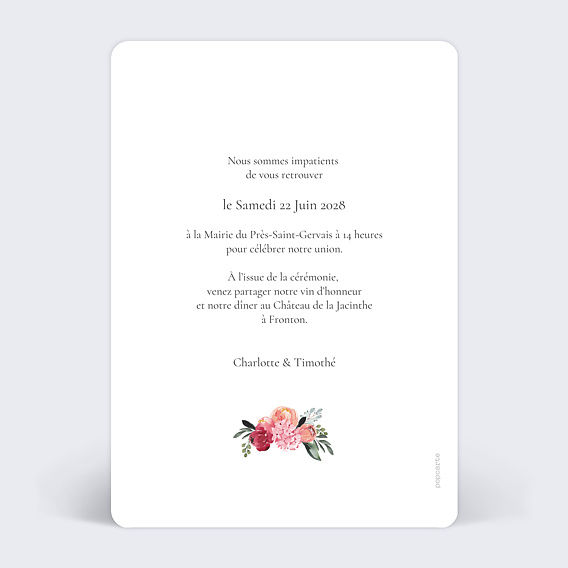 Faire part mariage Bouquet Aquarelle Verso