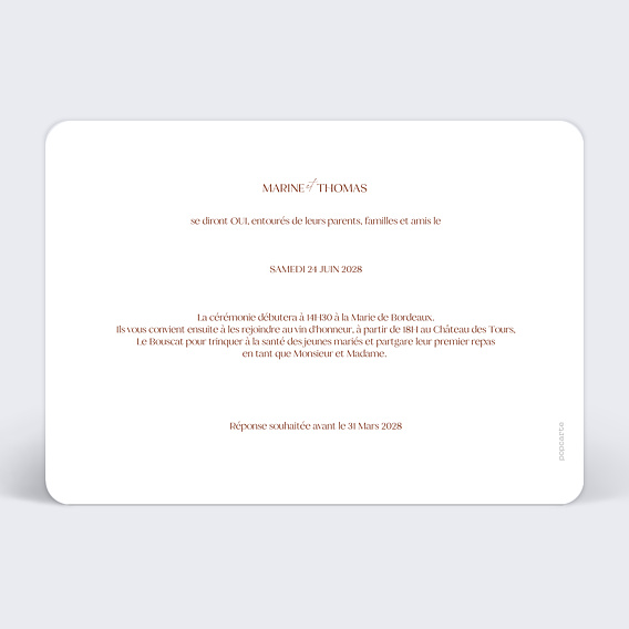 Faire part mariage Fleurs d'Automne Verso