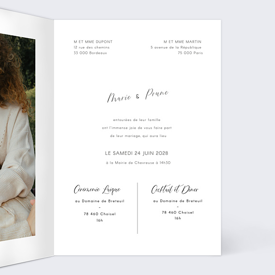 Faire part mariage Etreinte Intérieur Droit