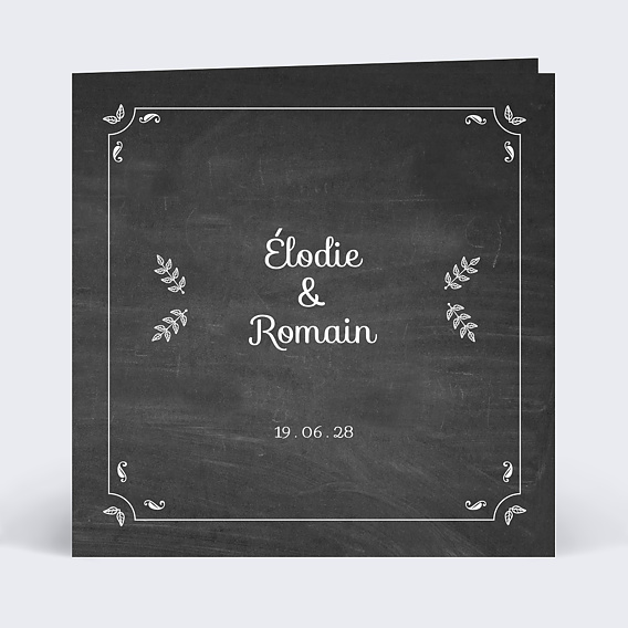 Faire part mariage Feuilles Ardoise Recto