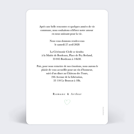 Faire-part Mariage Calendrier Petit Coeur