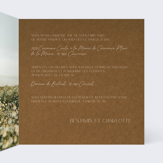 Faire part mariage Dentelle Élégante Intérieur Droit