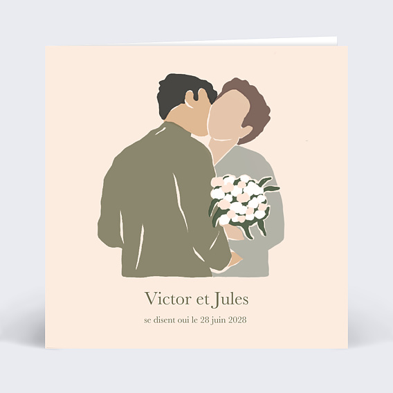 Faire part mariage Le calin hommes